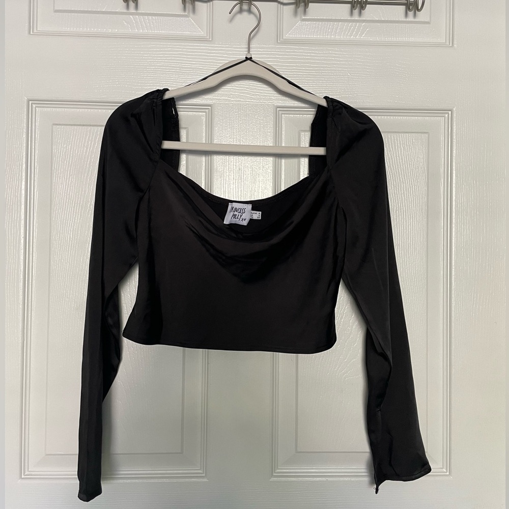 Long Sleeve Black Crop Top - Princess Polly, US 4
